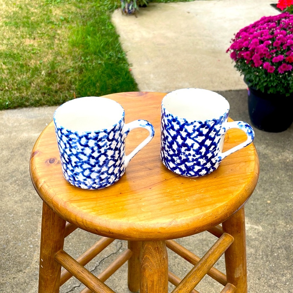 Set two blue and white mugs